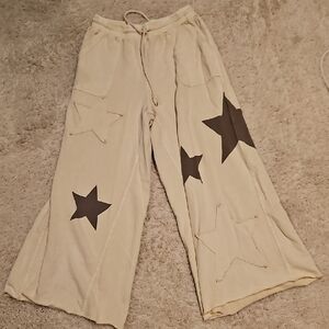 Easel Cream Pants with Brown Star Accents